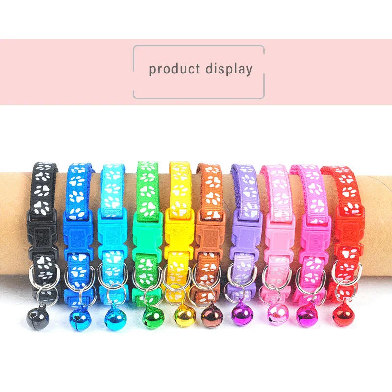 1Pc Colorful Cute Bell Collar Adjustable Buckle Cat Collar Pet Supplies Footprint Personalized Kitten Collar Small Dog Accessory