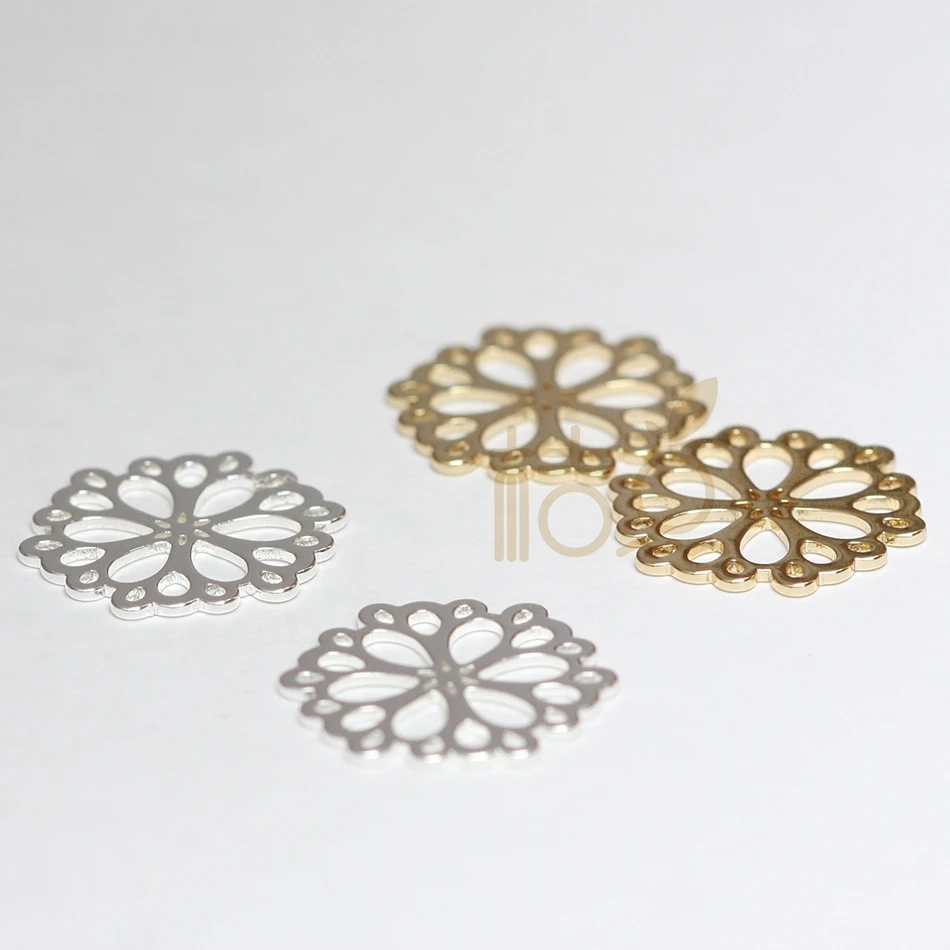 Laser Cut Solid Raw Brass Round Link - Flower 15mm (4524C)