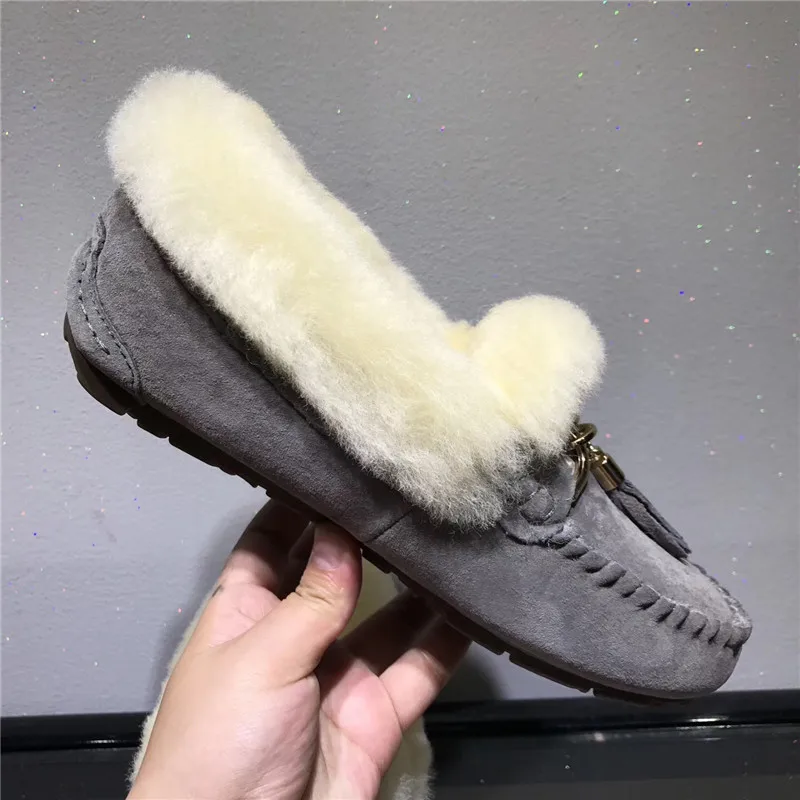 Women 100% Natural Fur Shoes Moccasins Loafers Soft Genuine Pig Leisure Flats Female Casual Footwear Women Shoes