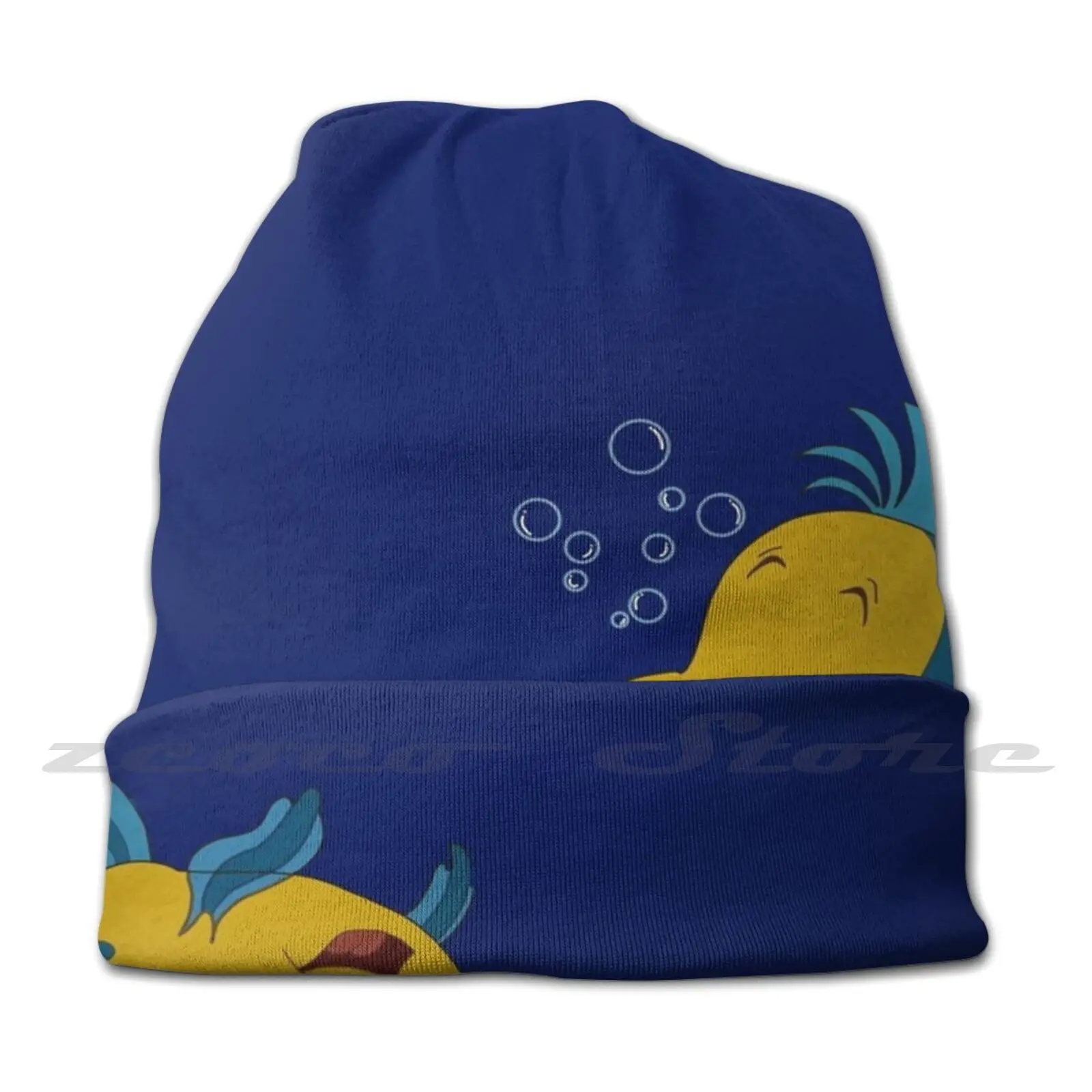 Flounder Sticker Knit Hat Elastic Soft Personalized Pattern Present Cap Cute Trendy Flounder Mermaid The Little Mermaid Cheap