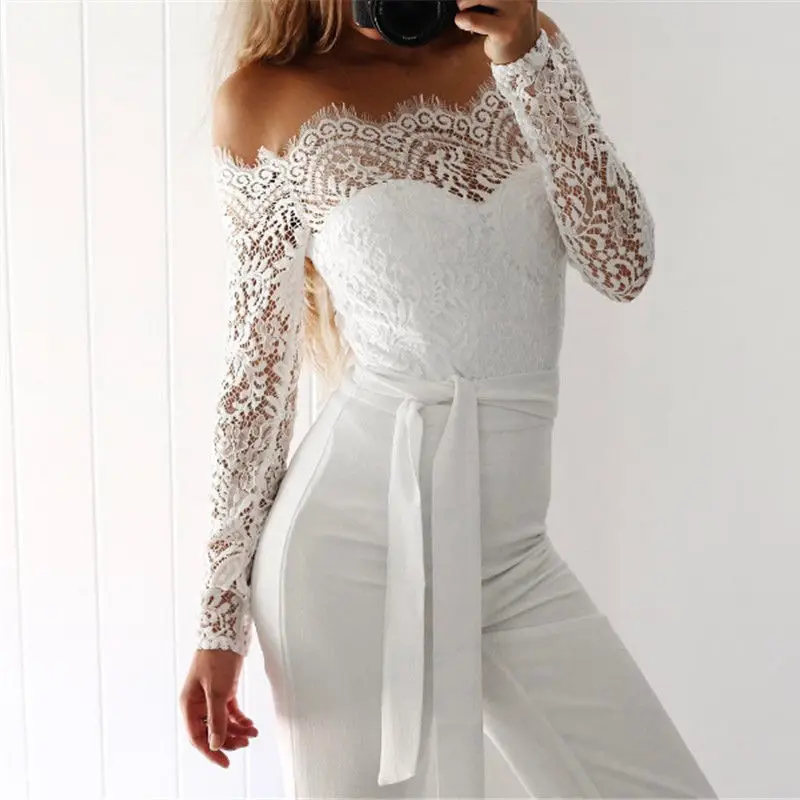 Super Fashion Spring Summer Jumpsuits Women High Quality Lace Patchwork Embroidery Sexy Party Jumpsuit Rompers Ladies Bodysuits