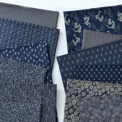 Navy Pure Cotton Fabrics Tea Art Japanese Materials Handmade Clothing Geometry Digital Printing Fabric By Half Meter