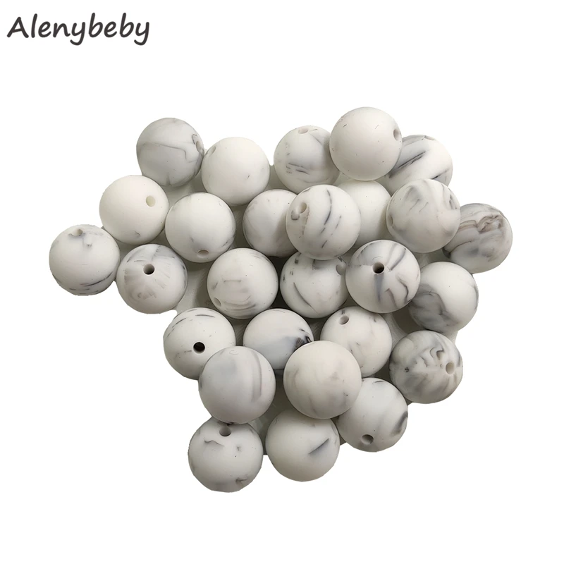 Marble White Color Food Grade Silicone Round Bead 12/15mm Baby Teether Necklace Toy DIY Pacifier Chain Care Baby Teether Product
