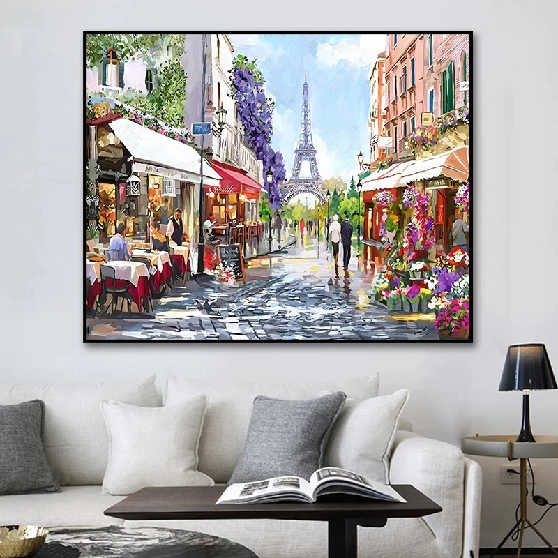 

Aesthetic Paris Streets Canvas Oil Painting Modern City Landscape Posters and Prints Wall Art Picture for Living Room Home Decor