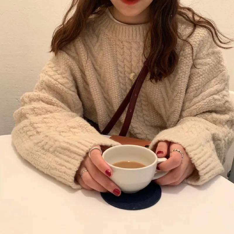 Pullovers Women Vintage Purple Harajuku Simple Ulzzang Trendy Ladies Knitwear Long Sleeve Winter Fall Basic Femme Sweater Chic