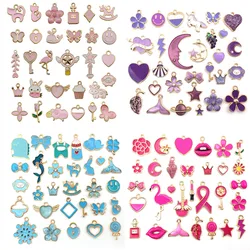 Mix 10pcs Pink Red Blue Enamel Animals Flowers Unicorn Crown Series Charms Pendant DIY Necklace Earrings Jewelry Making