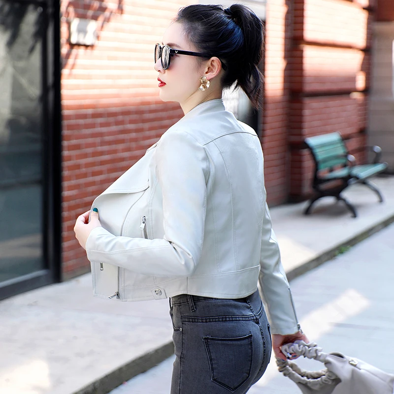 2020 New Autumn Women Pu Leather Jacket Woman Zipper Short Coat Female Black Punk Bomber Faux Leather Outwear spring Blazer