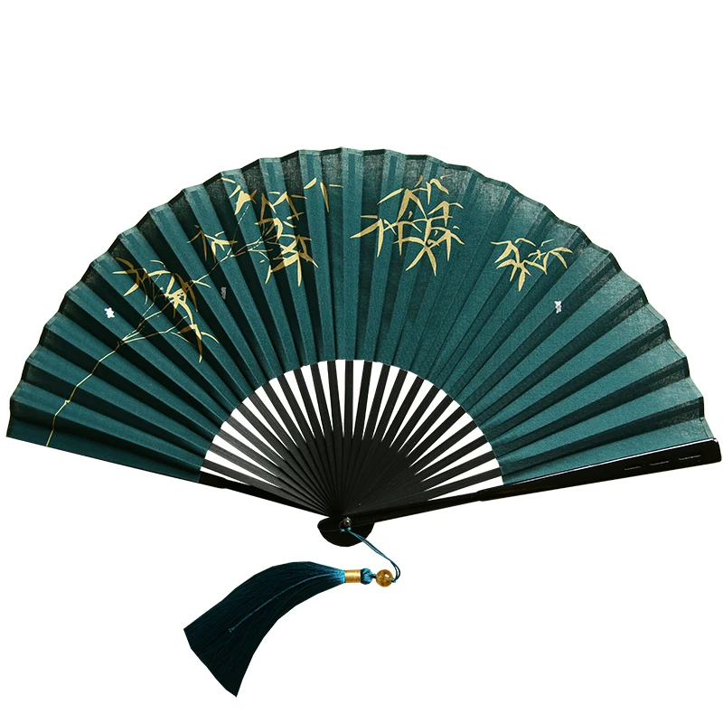 Folding Fan 22*39cm Dark Green Bamboo Fan Japanese Ventilatore Portable Ancient Chinese Style Abanicos Para Boda Gift Summer