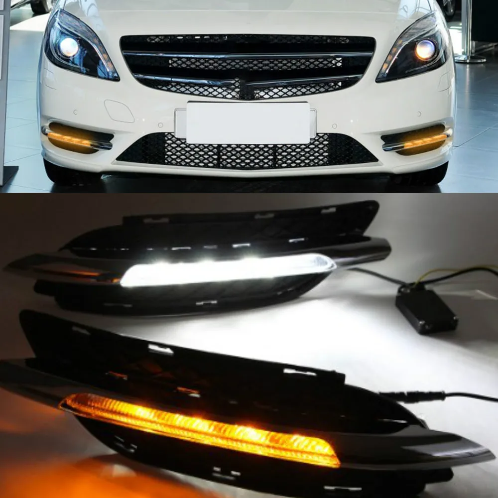 2PCS สำหรับ Mercedes Benz W246 B180 B200 2011 2012 2013 2014 LED DRL ไฟวิ่งกลางวันสีเหลือง Turnning สัญญาณ