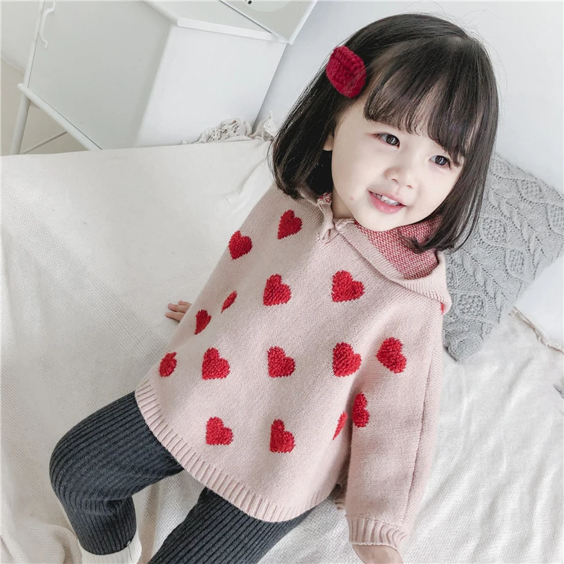Autumn Children\'s Knitted Sweater Cute Children Spring Clothes Cloak Baby Girls Sweater Hooded Kids Knitted Pullovers Sweaters