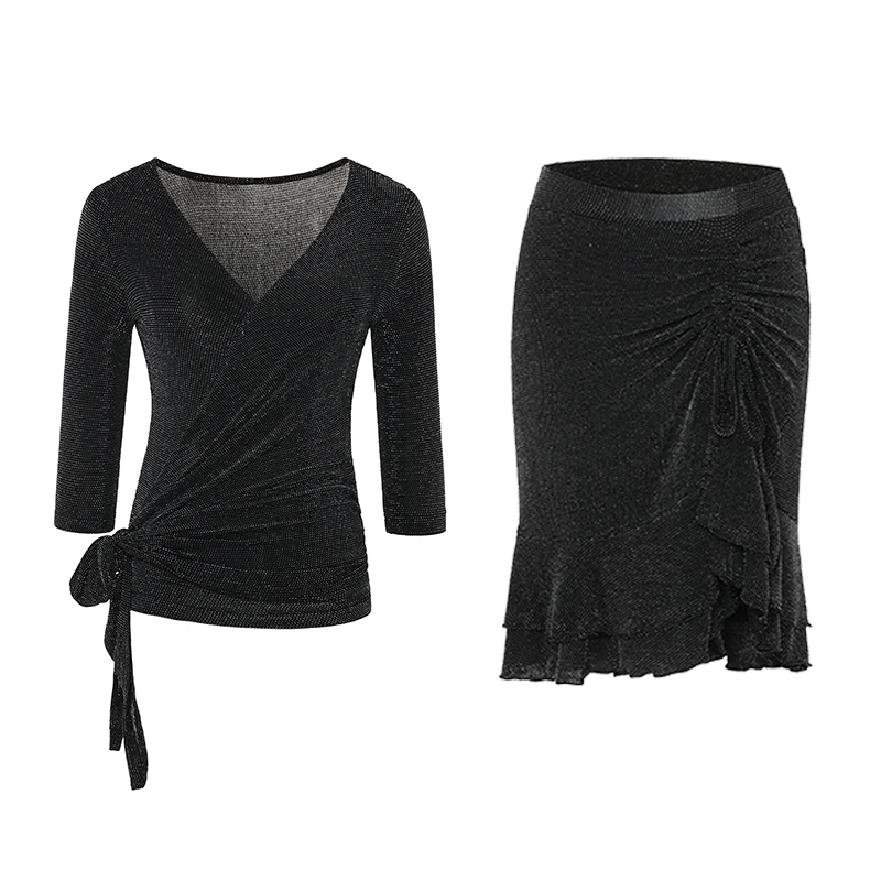 2020 Nieuwe Latin Dans Jurk Vrouwen Zwart/Rode Sets Tops + Rok Tango Rumba Ballroom Mode Moderne Salsa Cha cha Latin Dans Rok