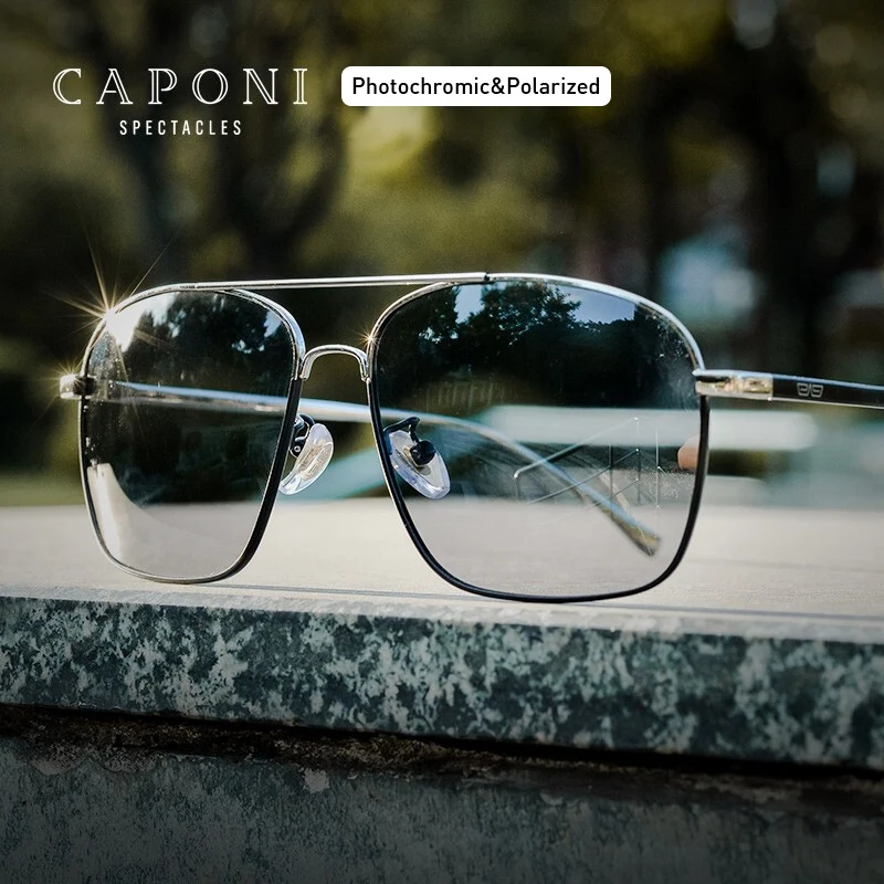 CAPONI Polarized Square Sunglasses Men Classic Brand Designer Eyewear Fashion Photochromic Men's Driving Sun Glasses BS8174