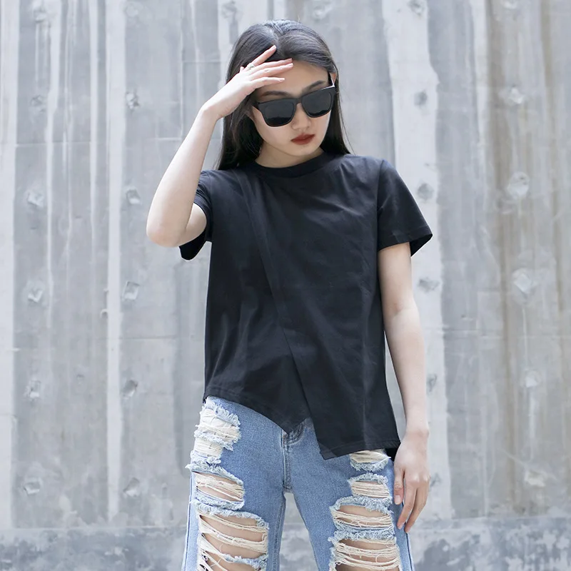 

Ladies Short Sleeve Summer New Round Collar Irregular Large Size Women's Street Hip Hop Fashion Large Size Short Sleeve T-Shirt