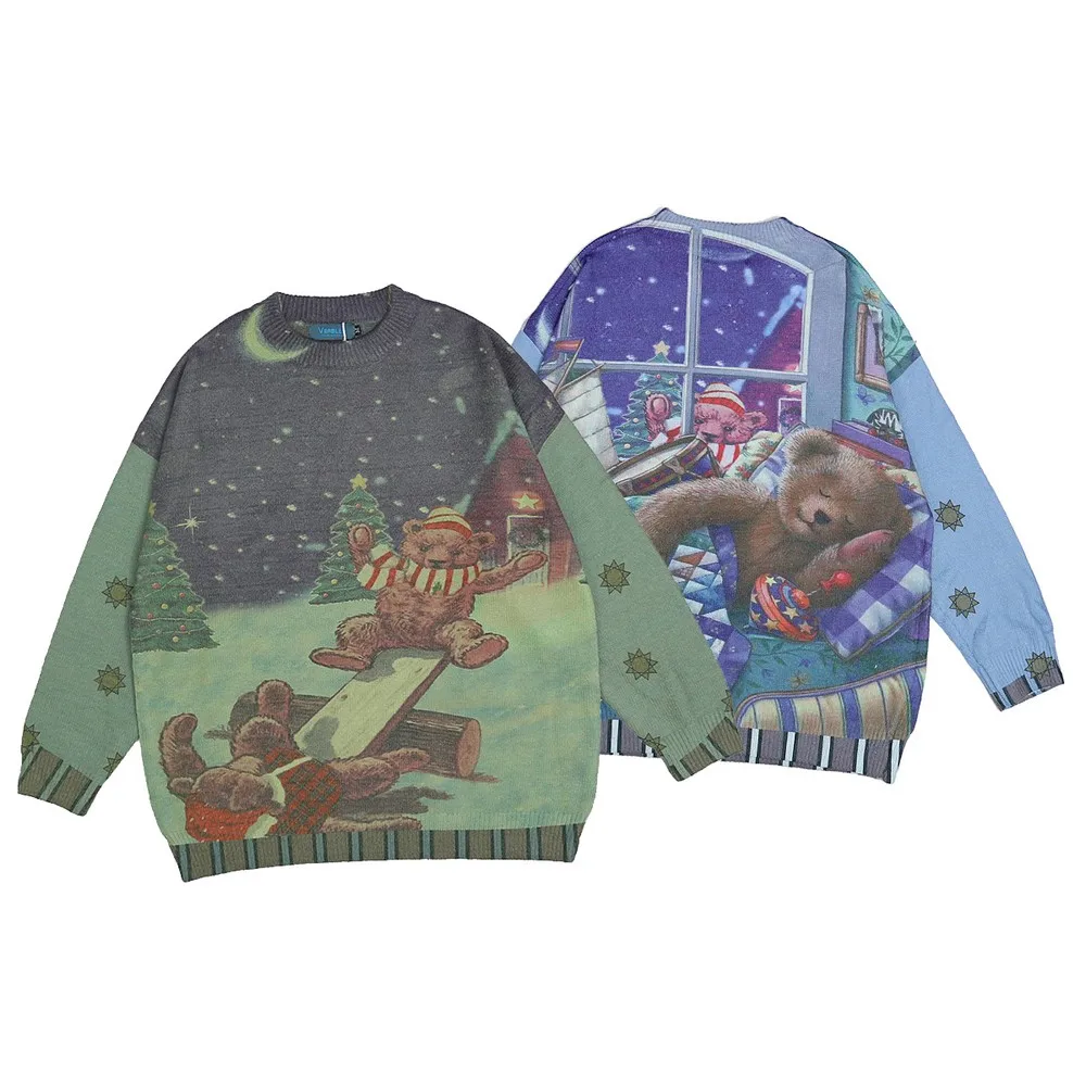 

Kawaii Green Blue Retro Vintage Designer Oversized Cartoon Woman Sweaters Winter Clothes Women New Pullover Femme Chandails
