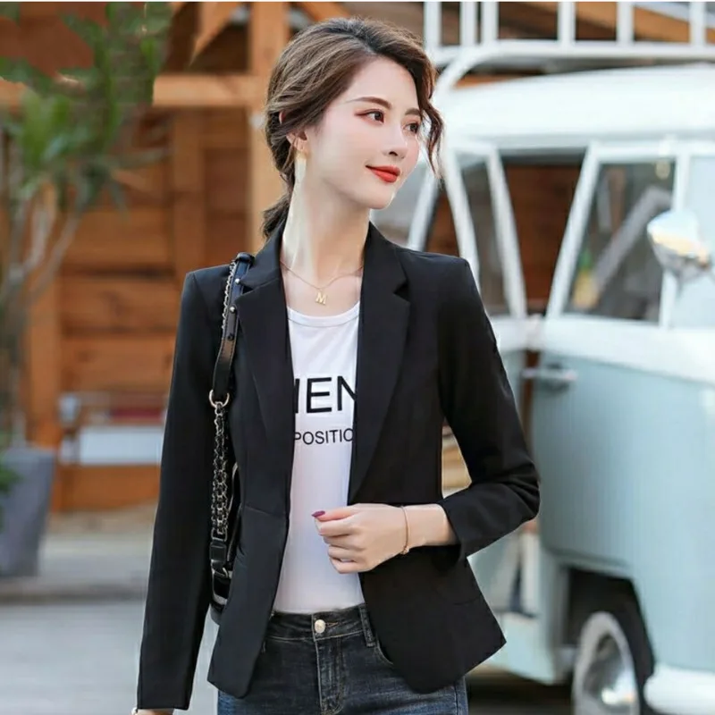 PEONFLY Women Blazer 2024 Formal Blazers Lady Office Single Button Pockets Jackets Coat Slim Black Women Blazer Femme Jackets