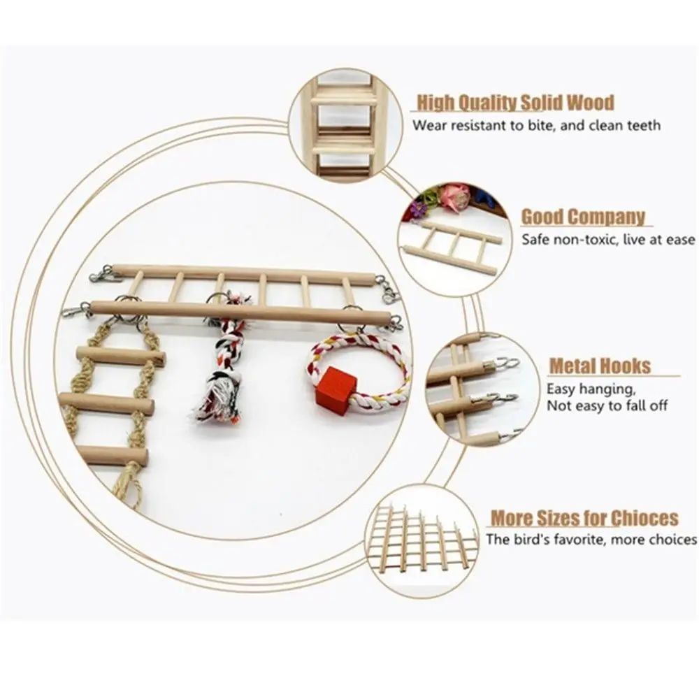 DIY HandCraft Wood Hanging Decor Climbing Ladder Parrot Toys Bird Supplies Hamsters Toy image 4