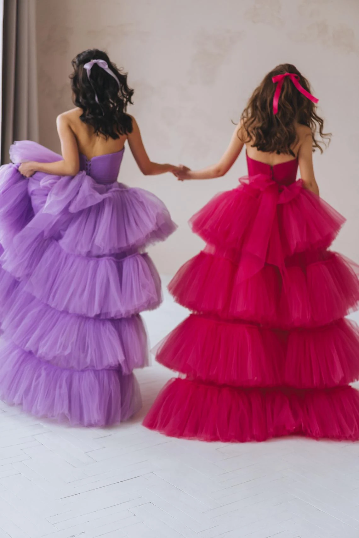 Women Tulle Dress Strapless Prom Dress High Low Barbie Bridesmaids Dresses For Women Ball Gown Custom Purple Homecoming Dresses