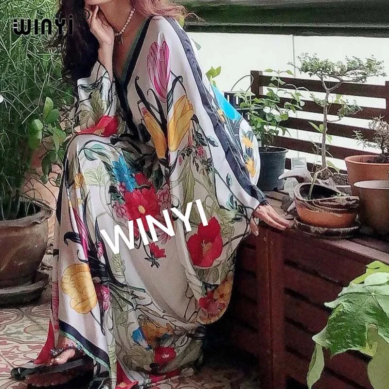 Summer Middle East high-quality hand-rolled twill fashion print sukienka Maxi women's robes long beach V-neck Bohemian dress