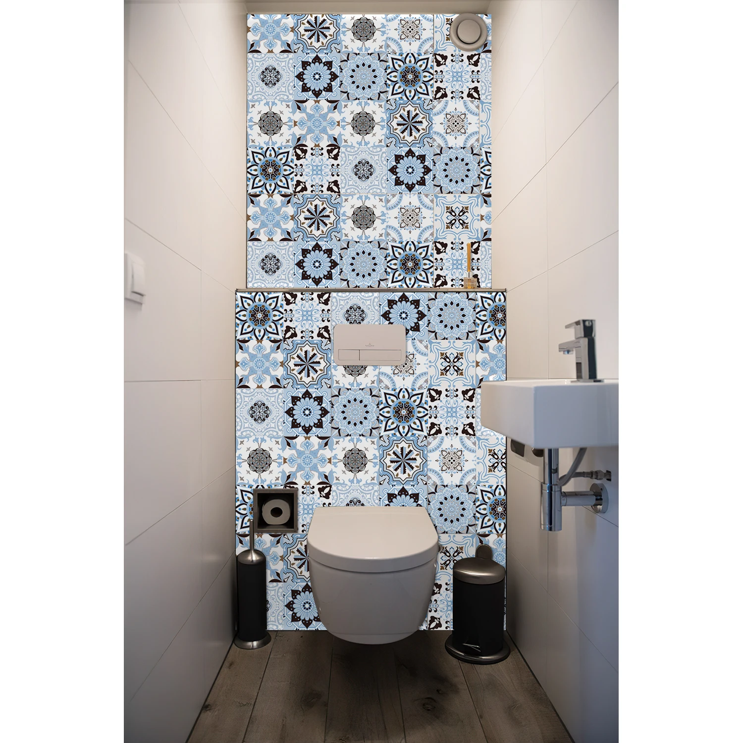 24pcs Tile Stickers Kitchen Backsplash Pvc Self Adhesive Waterproof Bathroom Mandala Wall Retro Decoration Wallpaper Art Mural