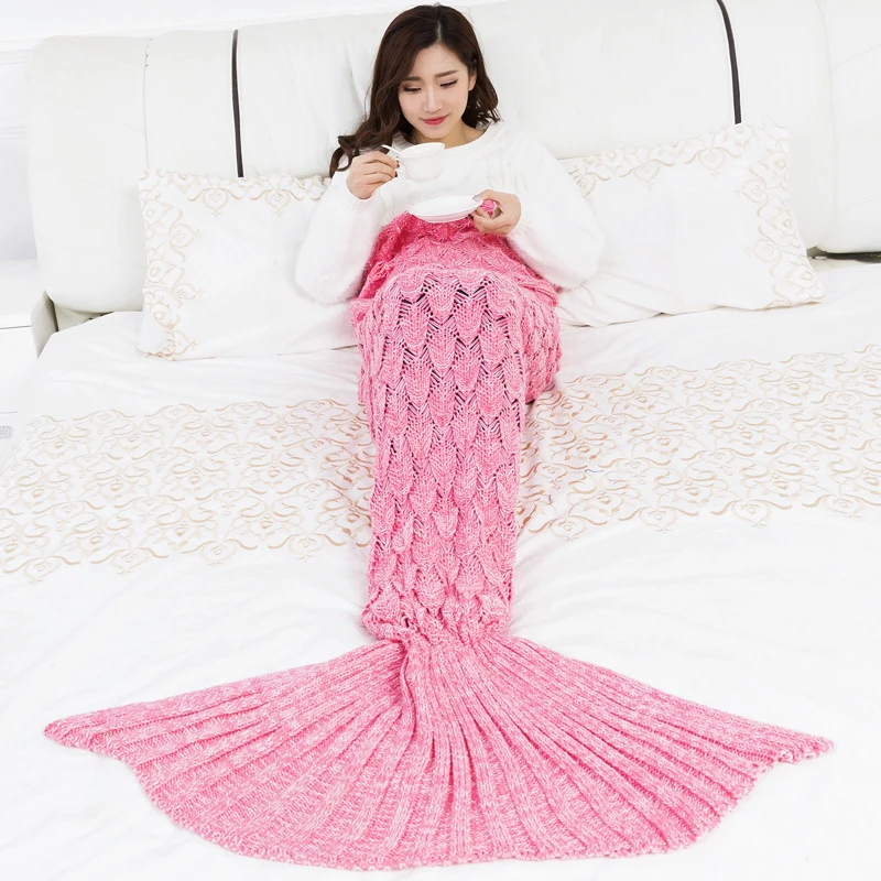 Super Soft Knitted Mermaid Tail Blanket Crochet Handmade All Seasons Sleeping Bag for Kids Adult Best Birthday Christmas Gift