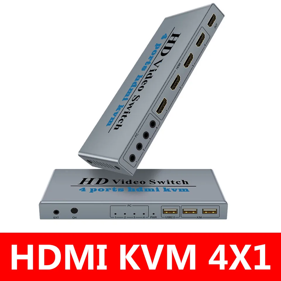 

4 Ports KVM Switcher 4 IN 1 Out HDMI-compatible Switch Splitter for Sharing Monitor Keyboard Mouse Adaptive EDID/HDCP Decryption