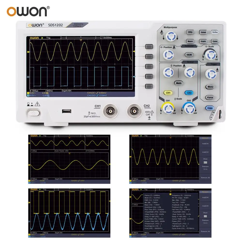 Imagem -06 - Osciloscópio Digital Canais Largura de Banda 200mhz Handheld Display Lcd Portátil Usb Owon-sds1202