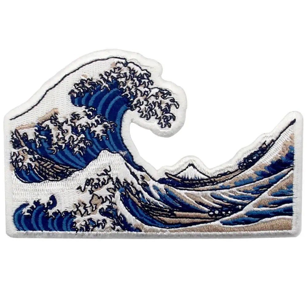 Embird Patches Embroidered Patch For Clothes Great Wave off Kanagawa  Ceo-friendly Handmade Applique Patches For Kids Patch