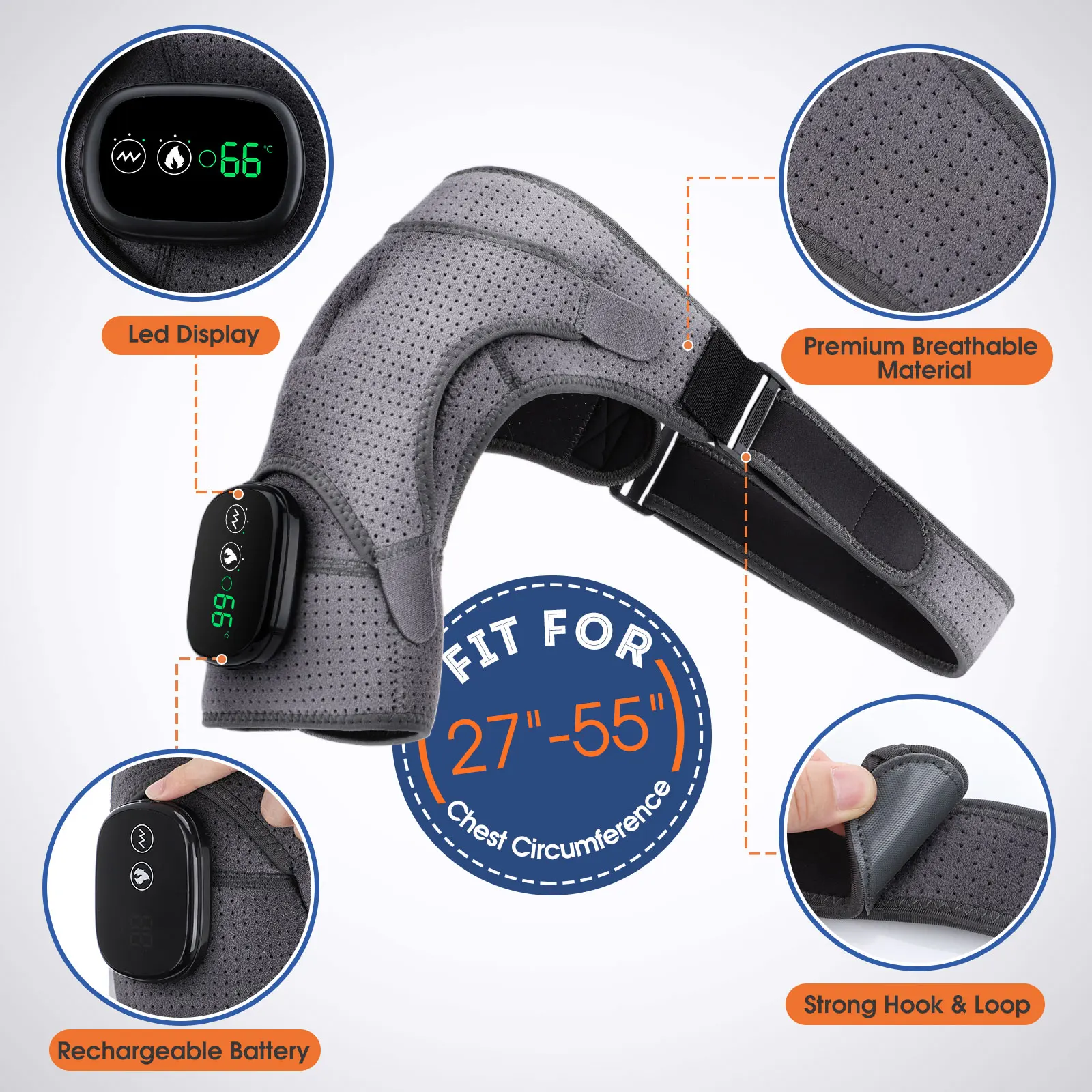 Electric Heating Massager Shoulder Brace Vibration LED Controller 5000mah Battery Support Belt Guard Strap Joint Arthritis Pain