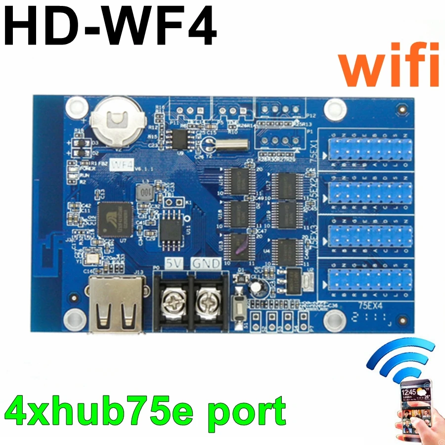 HD-WF4 Wifi And USB Led Control Card 1280x64 Pixels Full Color Controller 4xhub75e for P2.5 P3 P4 P5 P6 P10 module HD-W62-75