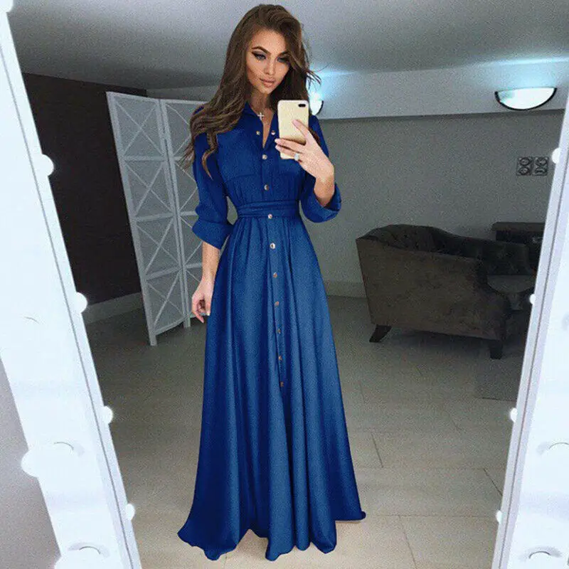 Autumn Winter Fashion Hot Sale Women\'s New Solid Color Long-sleeved Lapel Button All-match Long Shirt Dress Party Office 2021