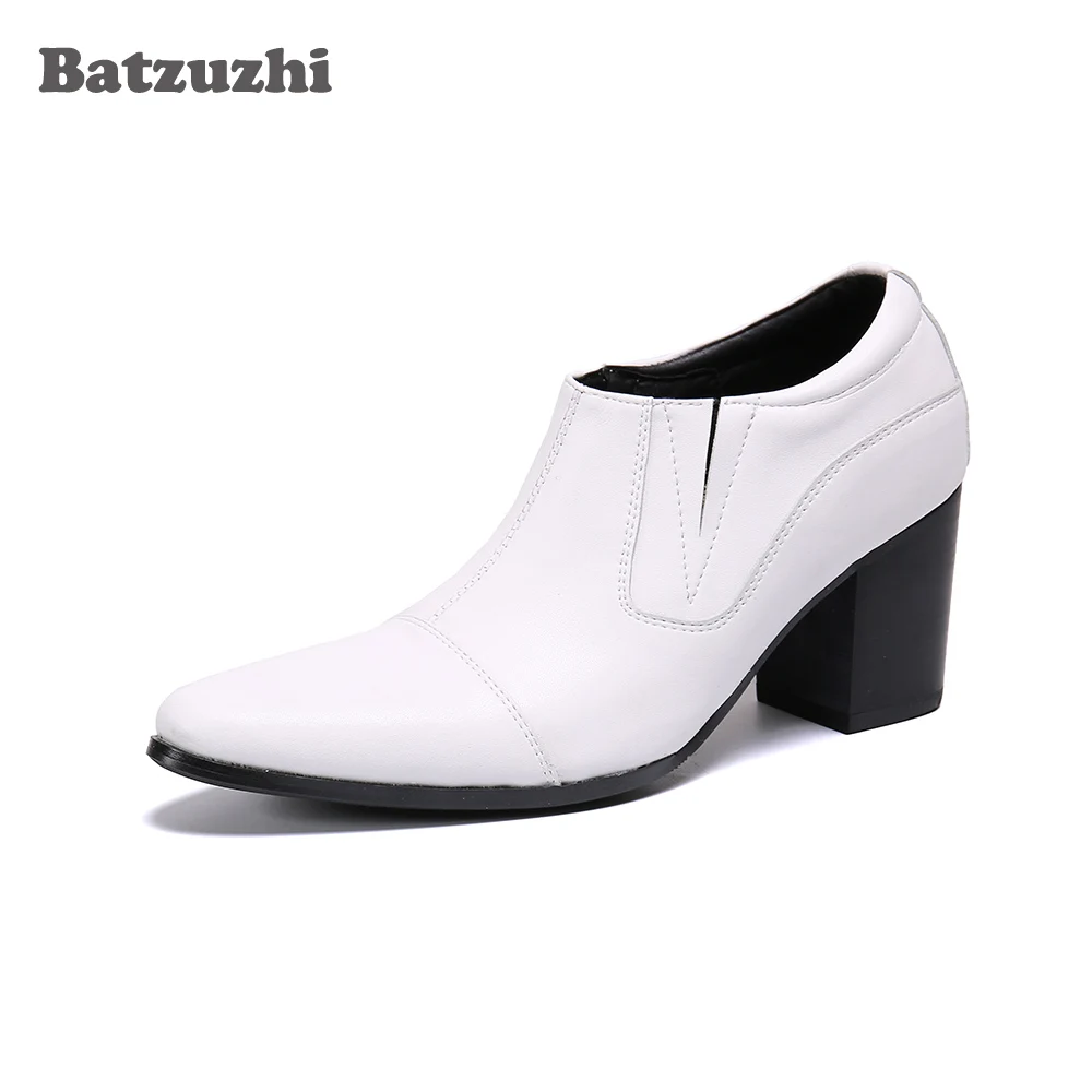 

Batzuzhi White Genuine Leather Boots for Men 7CM HIGH HEEL Men's Ankle Boots Botas Hombre Handmade Designer, Big Sizes EU38-EU46