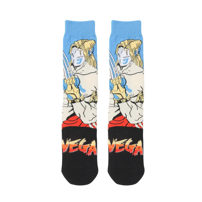 5 pairs of cotton personality anime socks for men in tube Street Fighter game socks trend cartoon men socks