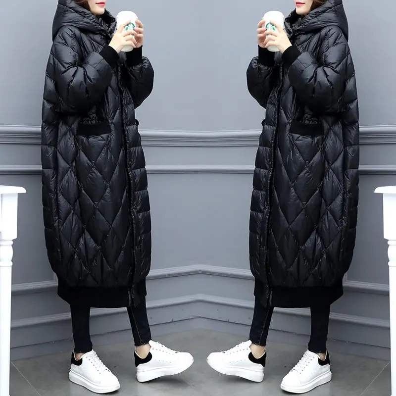 Extra Long Glossy Down Cotton Coat for Ladies Large Size Parka Loose Black Jacket Winter Overcoat New 2020 F2517