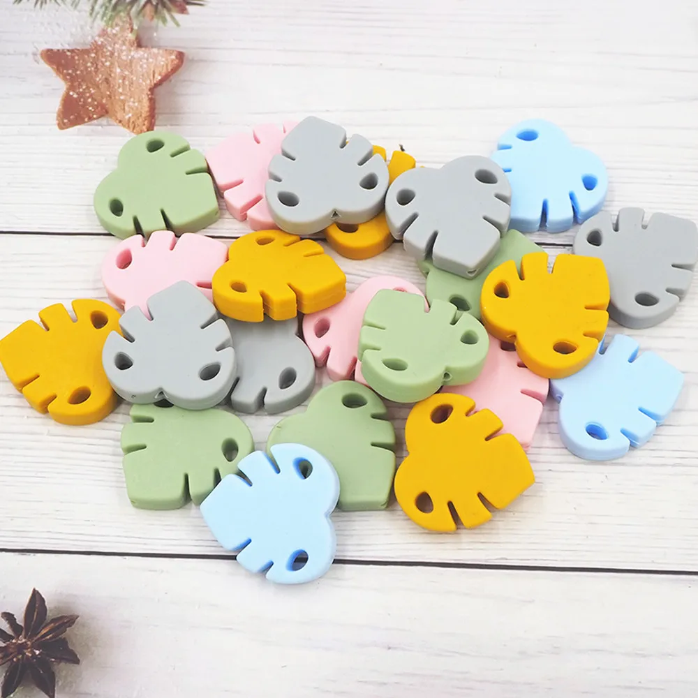 

Chenkai 10PCS Baby Silicone Beads Leaf Shaped DIY Pacifier Teething BPA Free Infant Dummy Soother Sensory Jewelry Toy Gift