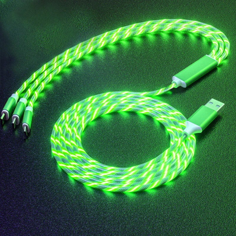 LED  Micro USB Type C Glowing Charging Cable 3 in 1 For Iphone X Huawei Xiaomi Redmi Note 5/5A Cell Phone Charger Cable