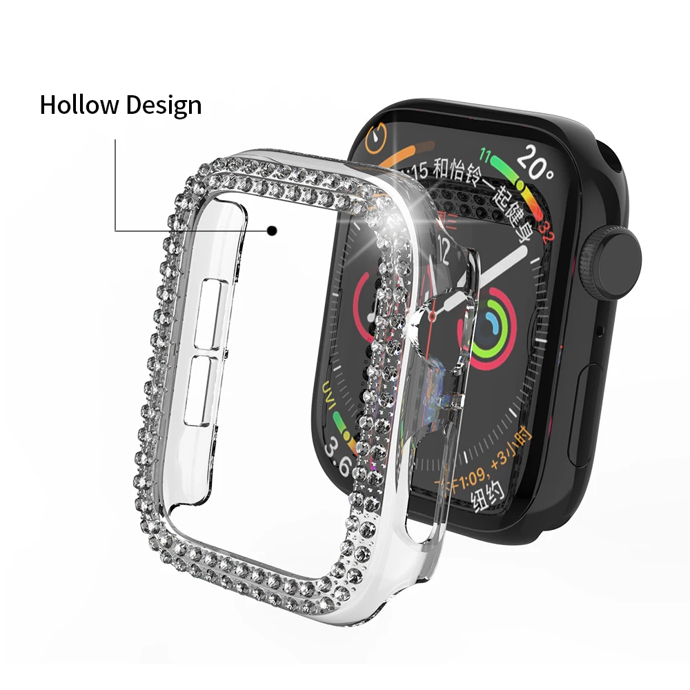 Diamond Bumper Protective Cover for Apple Watch 41mm 45mm 40mm 44mm 38mm 42mm Glass Protector Case for iwatch 7 SE 6 5 4 3 2 1