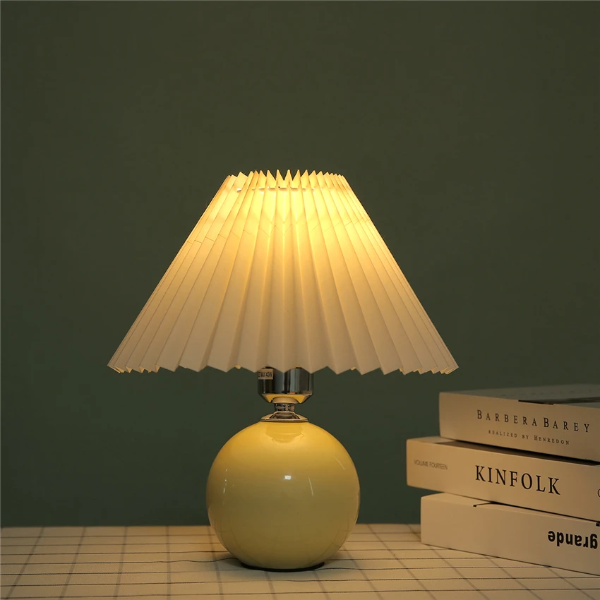 Home Decor Ceramic Table Lamps for Living Room Pleated Skirt Lampshade Table Lights Bedroom Lights Bedside Lamp E27 Bulb Lamps