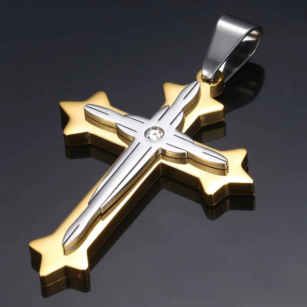 Cross Pendant Necklaces for Men Stainless Steel Gold Color Black Silver color Byzantine Chain Necklace Hip Hop Male Jewelry Gift