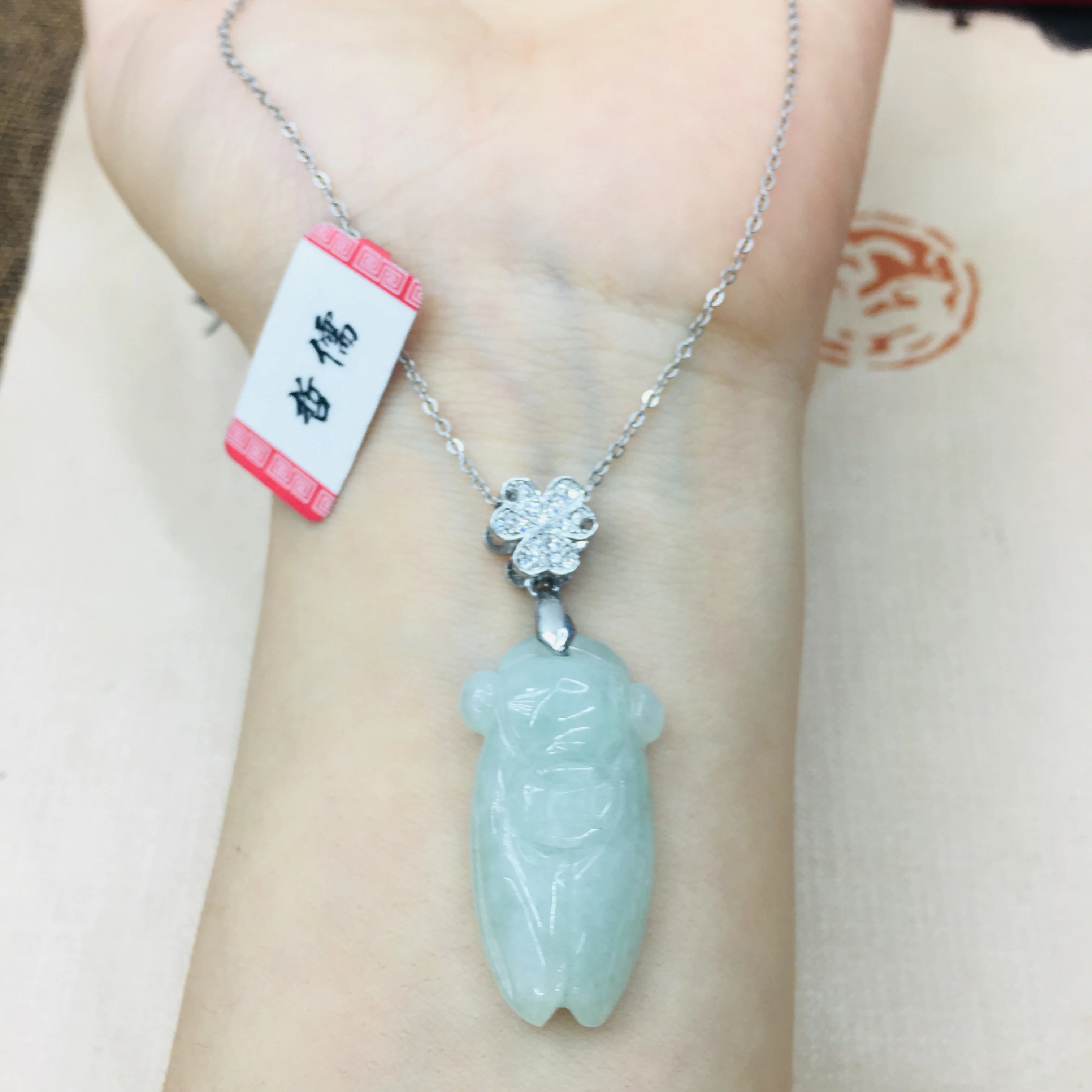 Natural Burmese Ajadeite Carved Small Pepper Pendant with 925 Sterling Silver Necklace Elegant Lady Jade Clavicle Chain