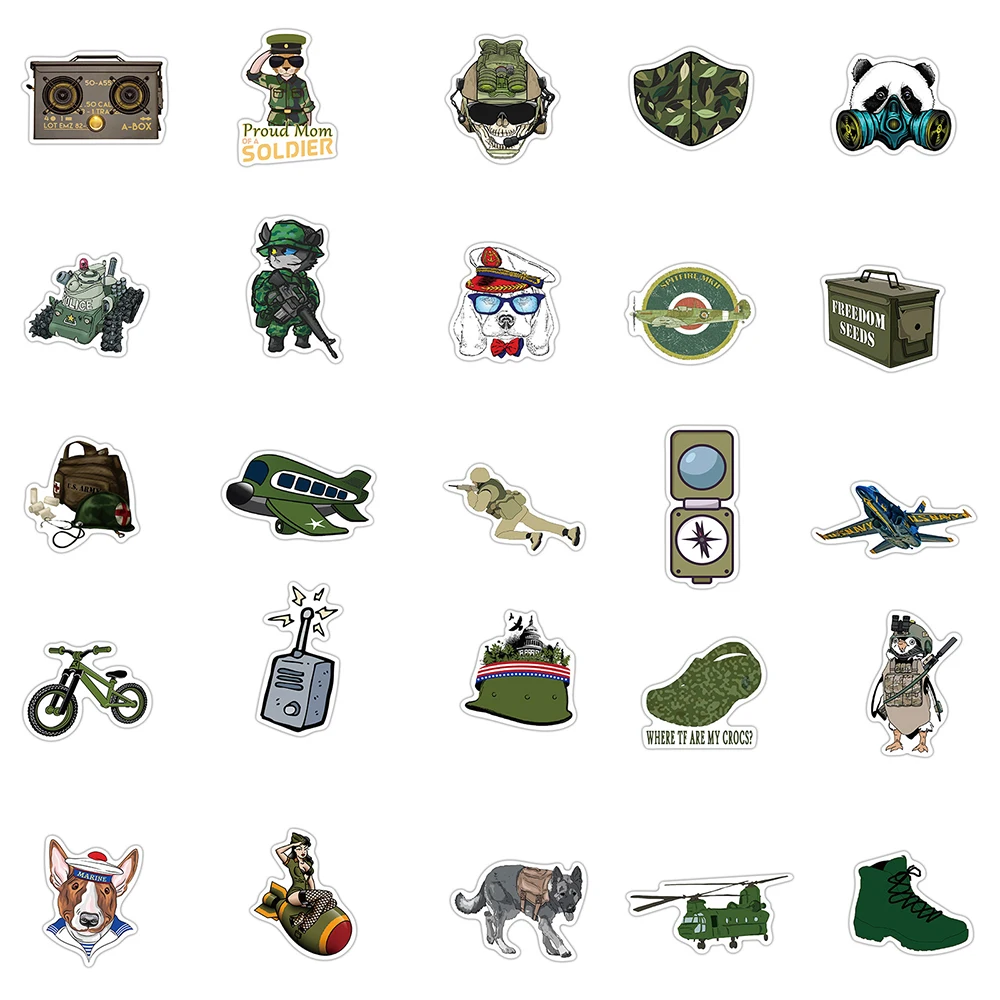10/30/50PCS Army Military Camouflage Stickers Decorative Motorcycle Helmet Skateboard Waterproof Cool Decals Sticker Packs