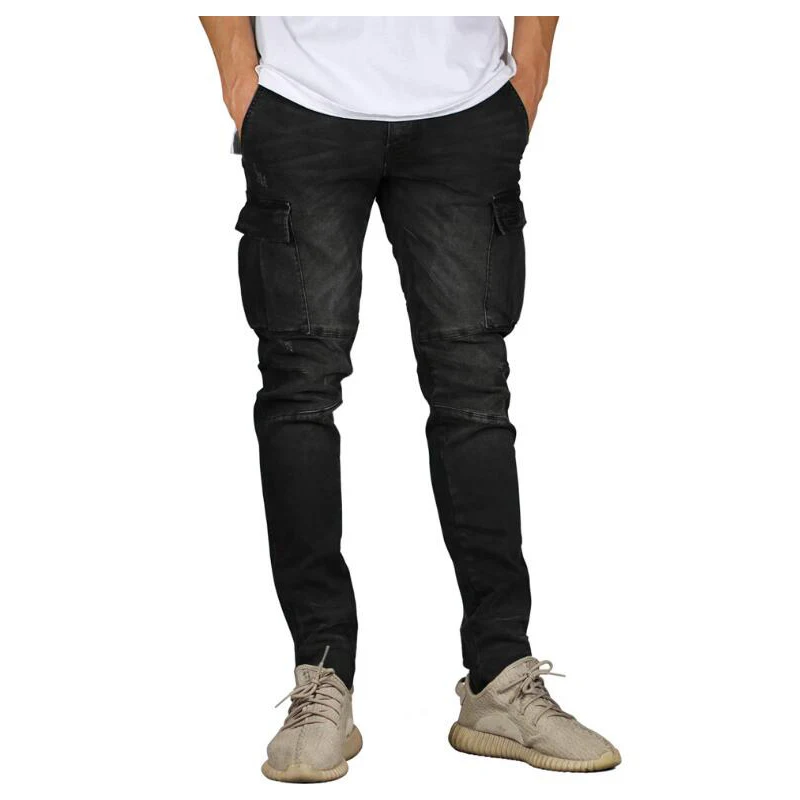 New Men\'s Multi Pocket Stretch Cargo Skinny Jeans