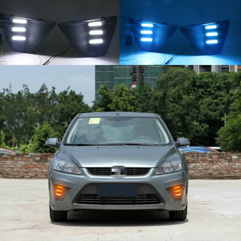 

For Ford Focus 3 MK3 2009-2012 Daytime Running Light for Focus DRL LED Fog Lamp Cover With Yellow Turning Signal Functions