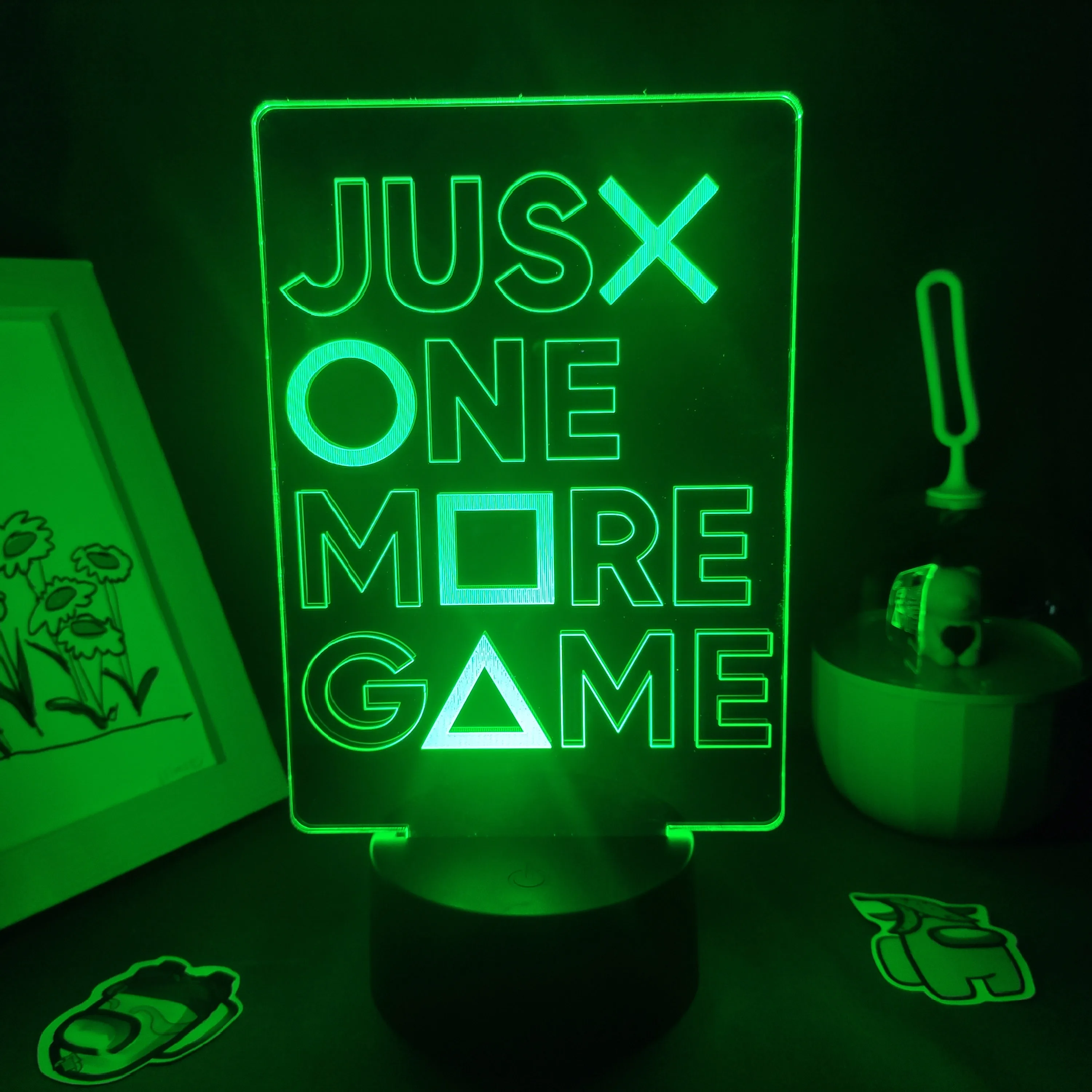 Just One More Game Gamepad Key Neon Lamps 3D Led RGB Night Lights Birthday Cool Gifts For Friends Bed Room Table Colorful Decor