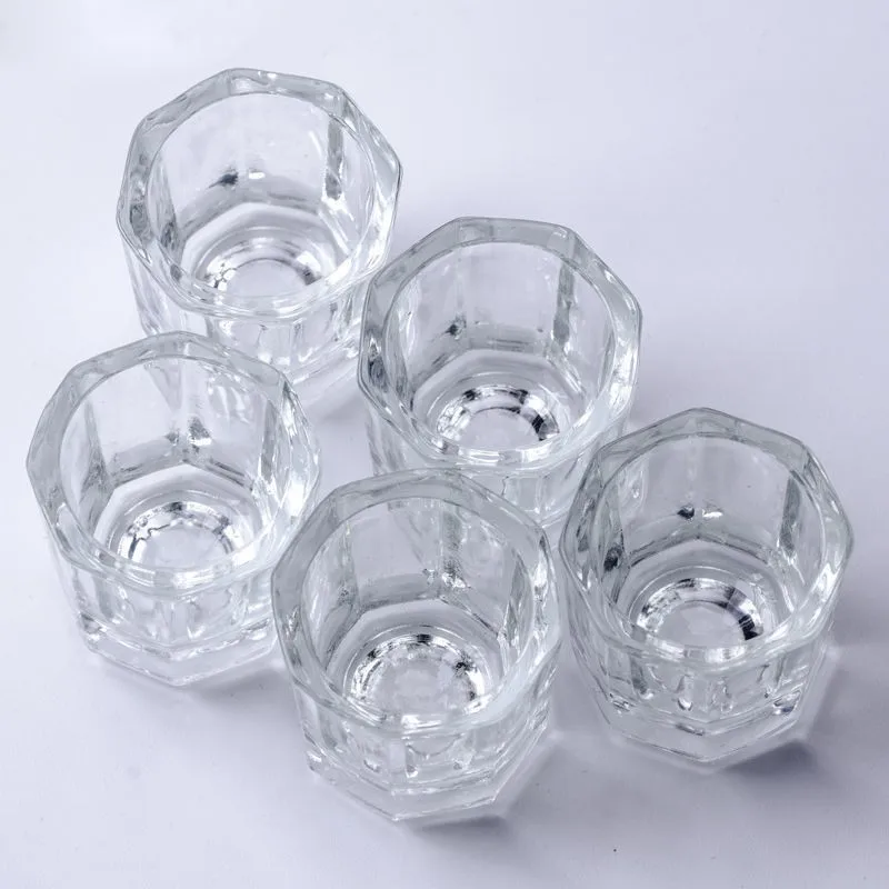 Small Capacity Glass Cups for Nail Polish, Crystal Glass Powder, Liquid Dappen Dish Cover,Bowl Holder, Nail Tools, 5Pcs