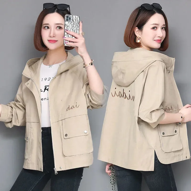 2022 New Autumn Women Jacket Hooded Windbreaker Long Sleeve Casual Coats Female Jacket Loose Outwear Bomber Jackets