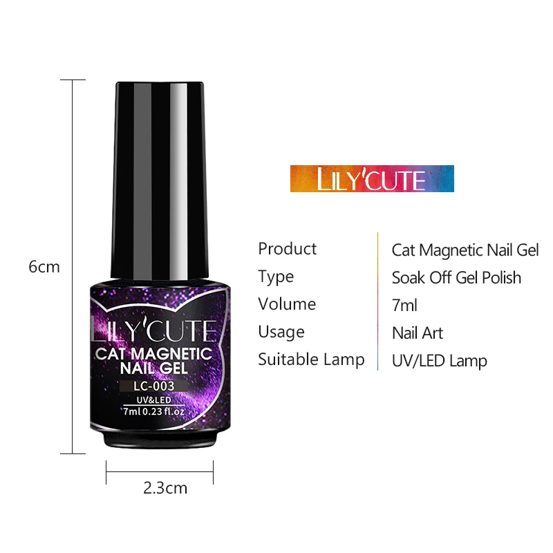 LILYCUTE-Cat Gel Magnético Esmalte, Ímã Laser, Semi Permanente, Soak Off, LED UV, Manicure Art, Verniz, 7ml, 9D