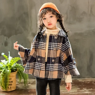 Children's Woollen Cloak Autumn Winter Baby Kids Fashion Thickened Plaid Cape 2019 New Girls Woolen Coat Outerwear Clothes P341