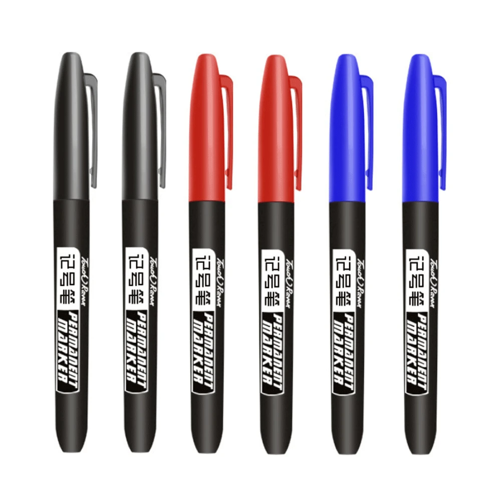 Ensemble de stylos marqueurs à pointe fine en continu, encre étanche, pointe fine, pointe brute, noir, bleu, rouge, 1.5mm, 6 pièces