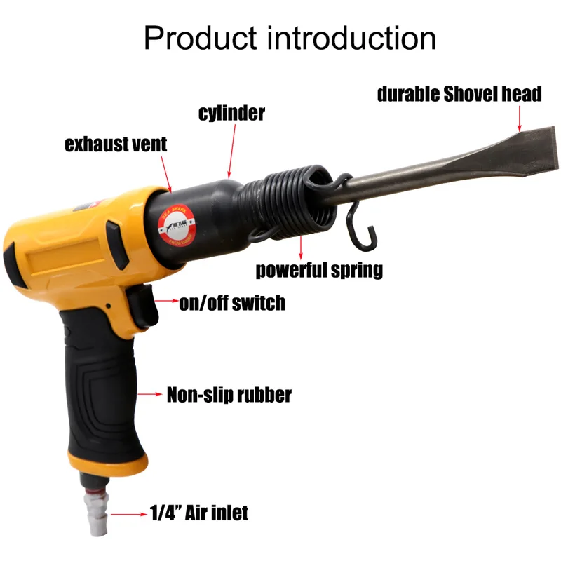 Air Hammer Professional Handheld Pistol Gas Shovels 190W Small Rust Remover Pneumatic Tools with 4 Chisels set