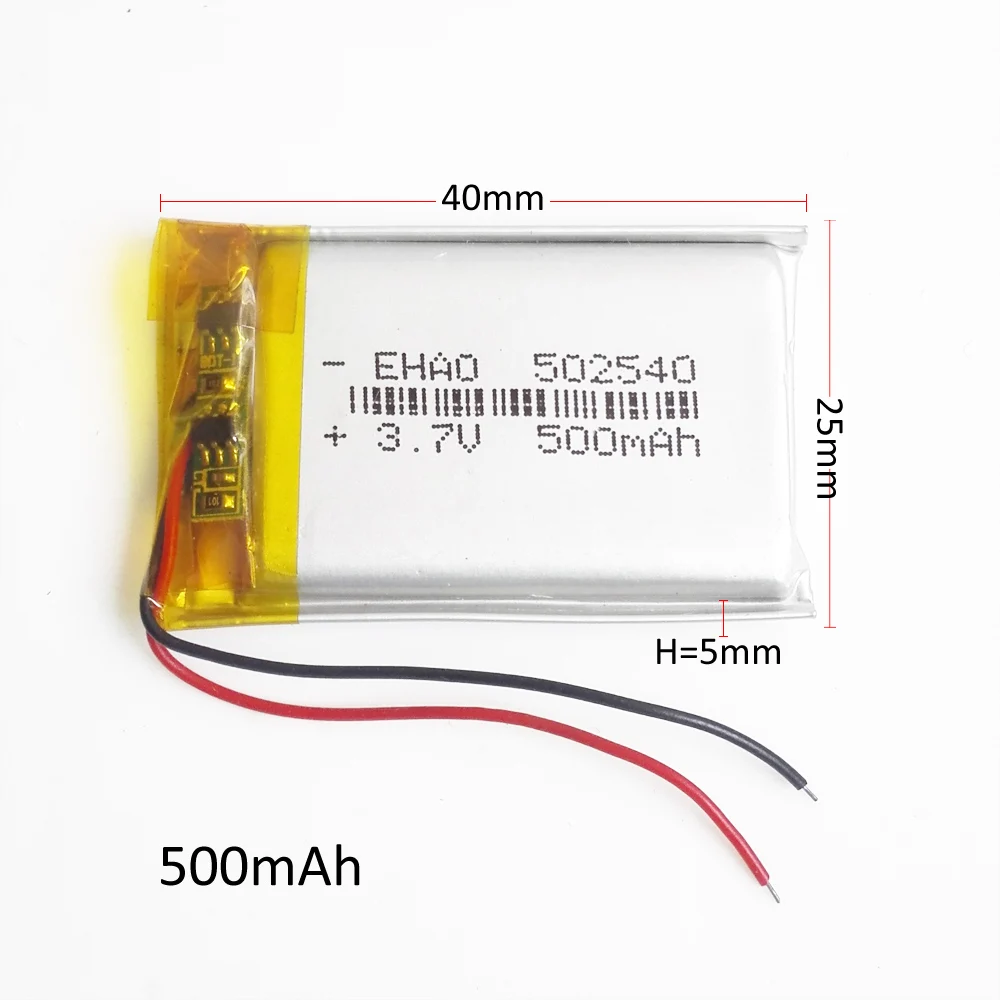 3.7V 500mAh 502540 Lipo Polymer Lithium Rechargeable Battery Cells For MP3 DVD Bluetooth Recorder Headset E-book Camera